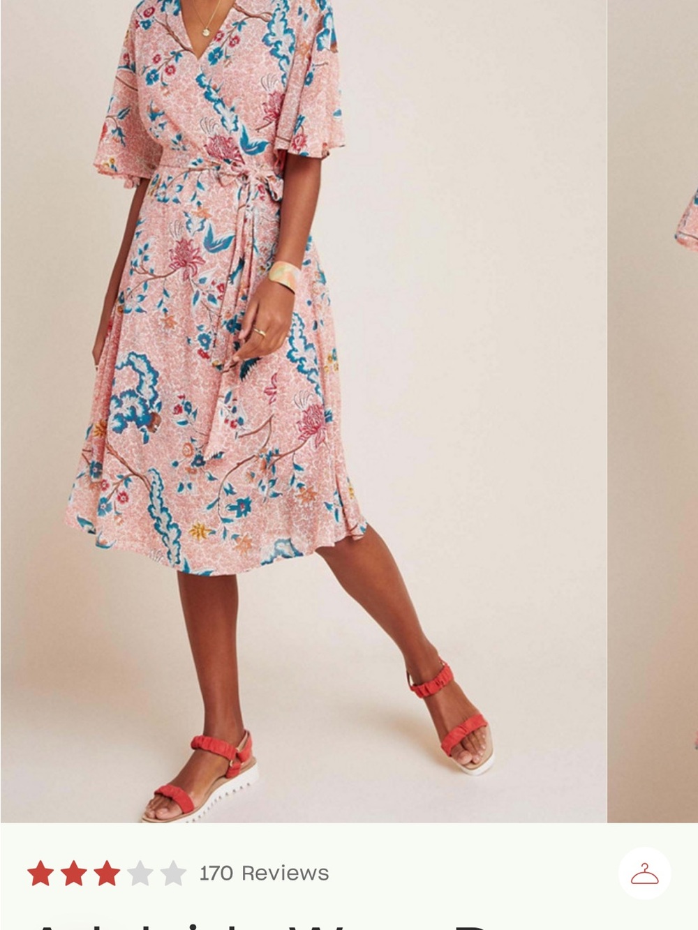 Maeve Pink Floral Wrap Midi Dress with Blue Accents